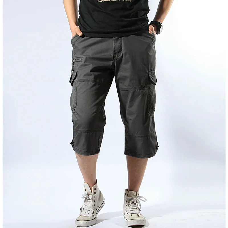 

Premium Quality Multi Pocket Solid Color Shorts Summer Loose Zipper Breeches Plus Size Casual Cotton Shorts Men's Cargo Shorts
