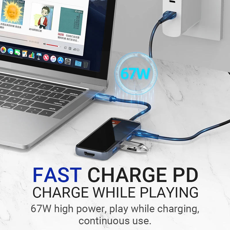 hoco USB C хаб Type на 3.0 4K HDMI Ethernet RJ45 PD2.0 67W алюминиевый адаптер сплиттер 5Gbps передача