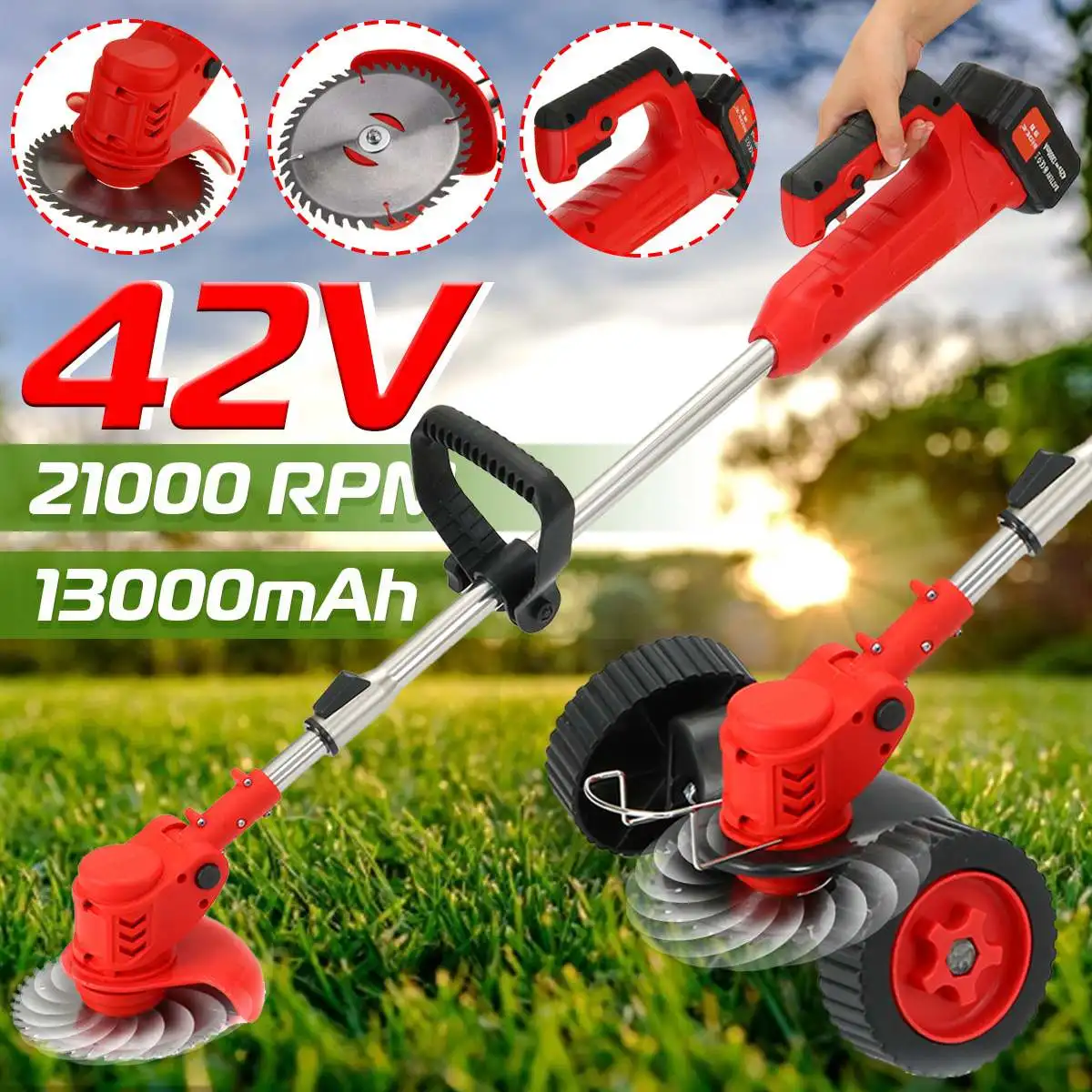 1880W 42VCordless Electric Grass Trimmer Lawn Mower Weeds Brush Length Adjustable Cutter Garden Tools for Makita Li-Ion Battery