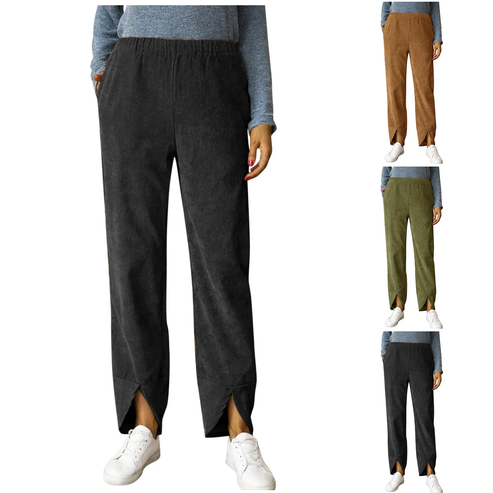 

Брюки женские повседневные вельветовые однотонные, прямые цветные штаны с плотной талией и эластичным швом, Осень-зима