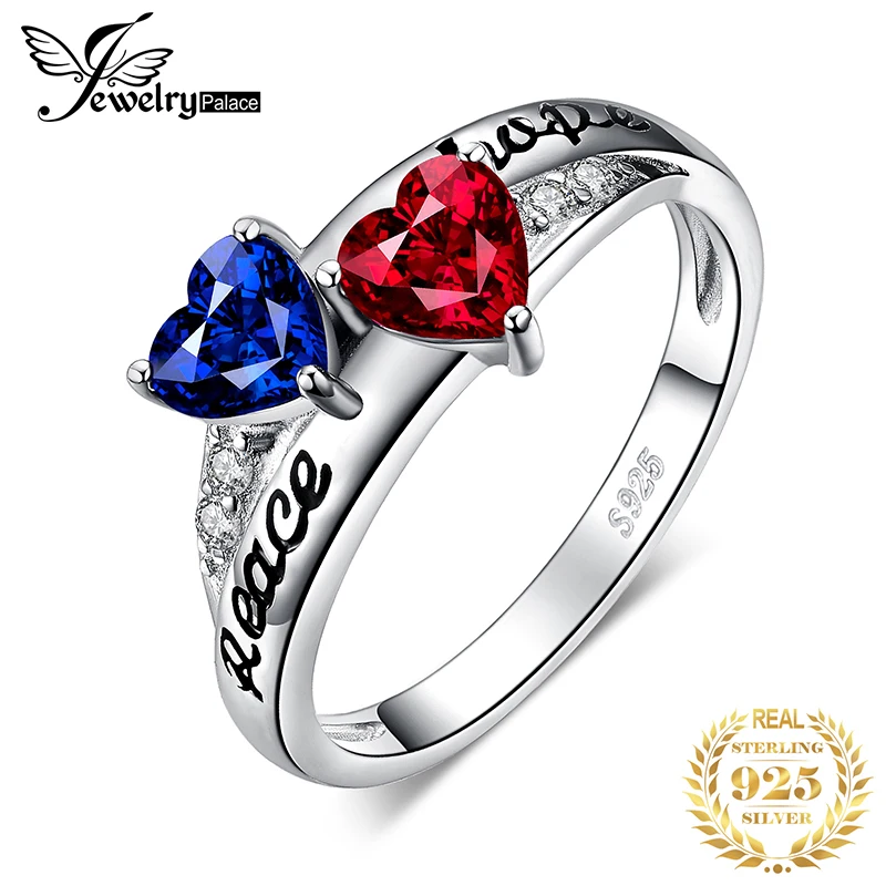 JewelryPalace Винтаж переплетены гравировкой Peace Hope создан Рубин сапфировое кольцо 925