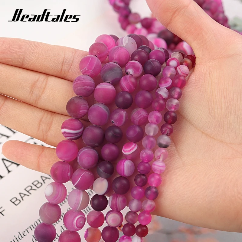 

Natural Stone Beads Frosted Rose Red Agate Round Loose Beads For Jewelry Making Necklace Bracelet DIY Accessories 6/8/10mm