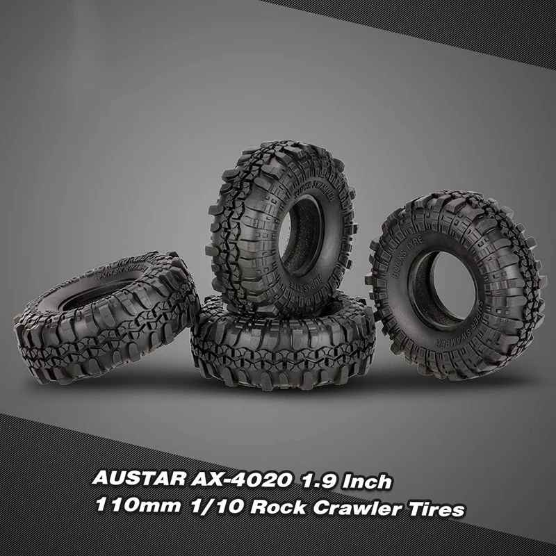 

4Pcs 1.9 Inch 110mm 1/10 Rock Crawler Tires for 1/10 RC D90 SCX10 AXIAL RC4WD TF2 Rock Crawler 1.9 Inch Tires
