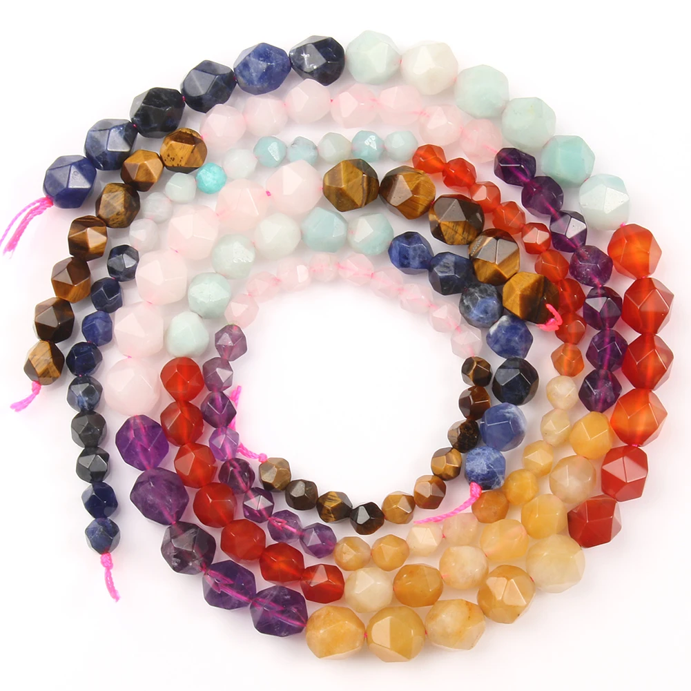 

Natural Stone Mixed 7 Chakra Faceted Beads for Jewelry Making DIY Yoga Bracelet Healing Energy Beaded 15‘’6/8/10mm