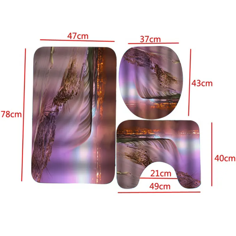 

New 4pcs/set Waterfall Landscape Waterproof Polyester Bathroom Shower Curtain Toilet Cover Bath Mat Floor Mat Non-Slip Rug