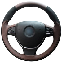 non slip durable black suede coffee leather car steering wheel cover for bmw f10 2014 520i 528i 2013 2014 730li 740li 750li