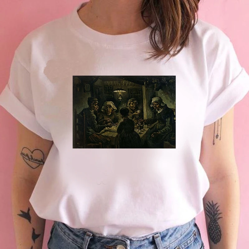 

Women Summer Van Gogh Painting Vintage Fashion Aesthetic White T-Shirt 90s Cute Art Tee Hipster Grunge Top streetclothing