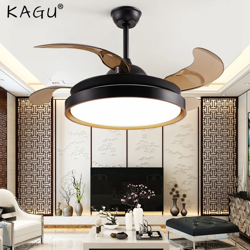 

42-Inch LED Gale Fan Light Modern Fan Light Restaurant Invisible Fan Simple Living Room Bedroom Black Fan Chandelier