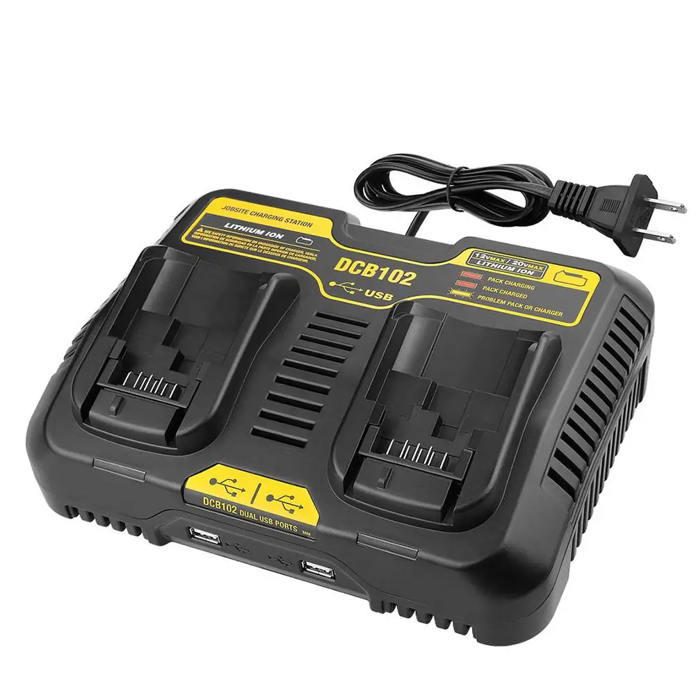 

MeterMall 10.8V-20V Dual Port Li-ion Charger for Dewalt DCB102 DCB112