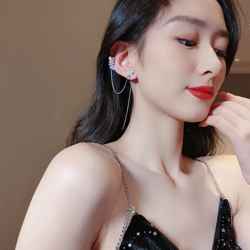 Новое поступление модные серьги-клипсы с кристаллами и кисточками в форме водных