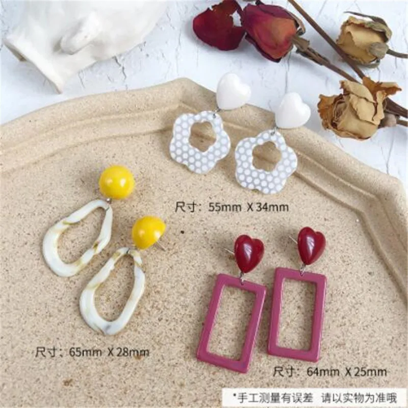 WKOUD корейские винтажные резиновые акриловые серьги-капли с цветами в форме волны