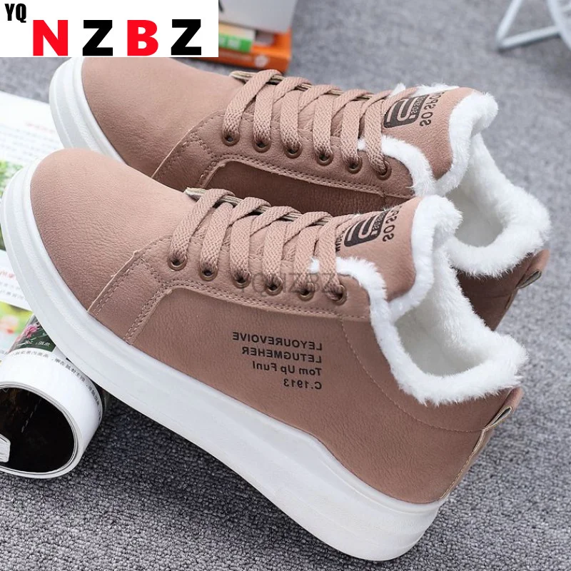 

Зимние теплые женские кроссовки на вулканизированной подошве с мехом и плюшевой подкладкой, повседневная обувь на шнуровке, модные кроссов...