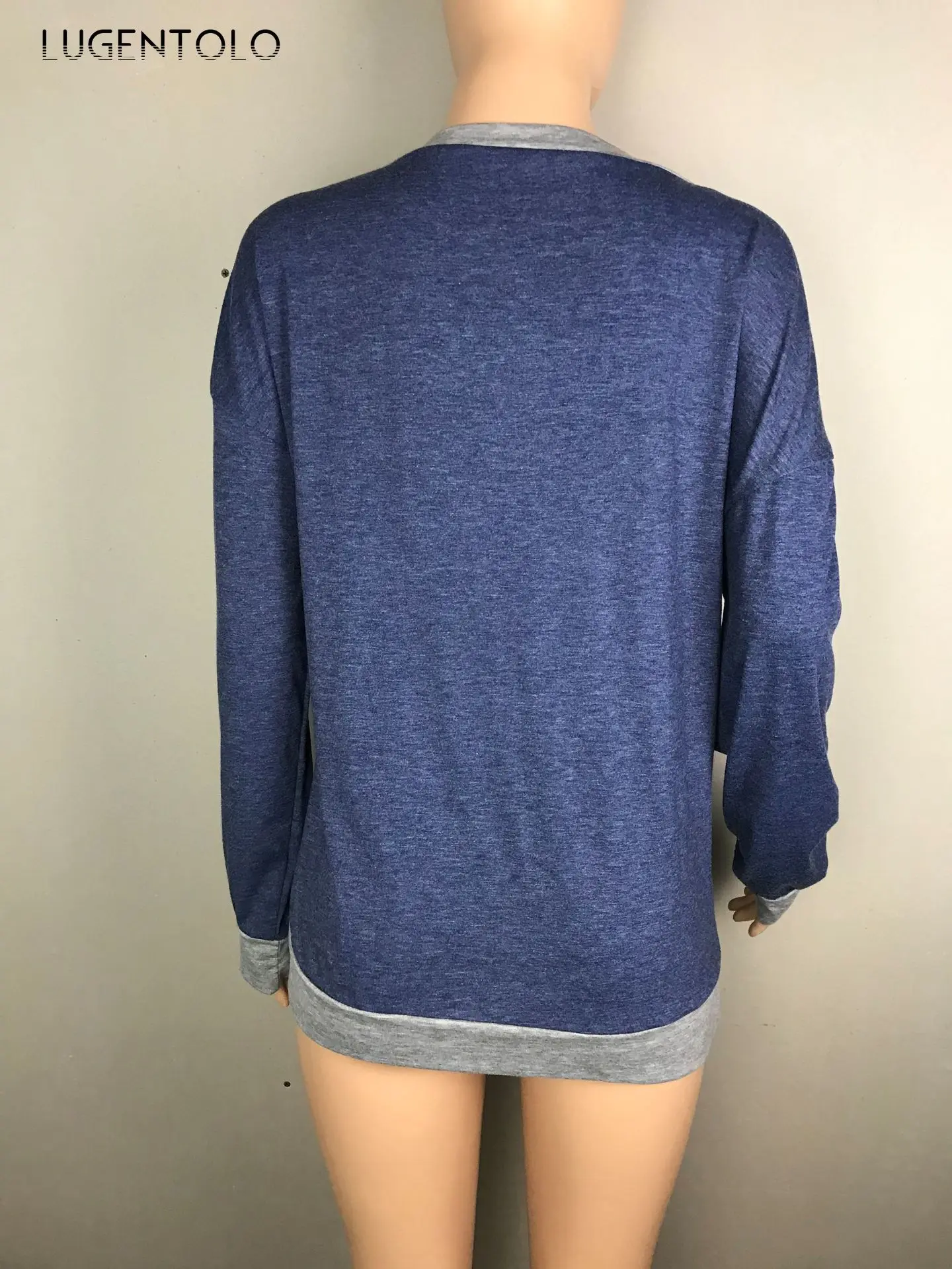 

Lugentolo Women Loose T-shirt Irregular Stitching Round Neck Top Long Sleeve Street Female Simple Casual T-Shirt Plus Size 5XL