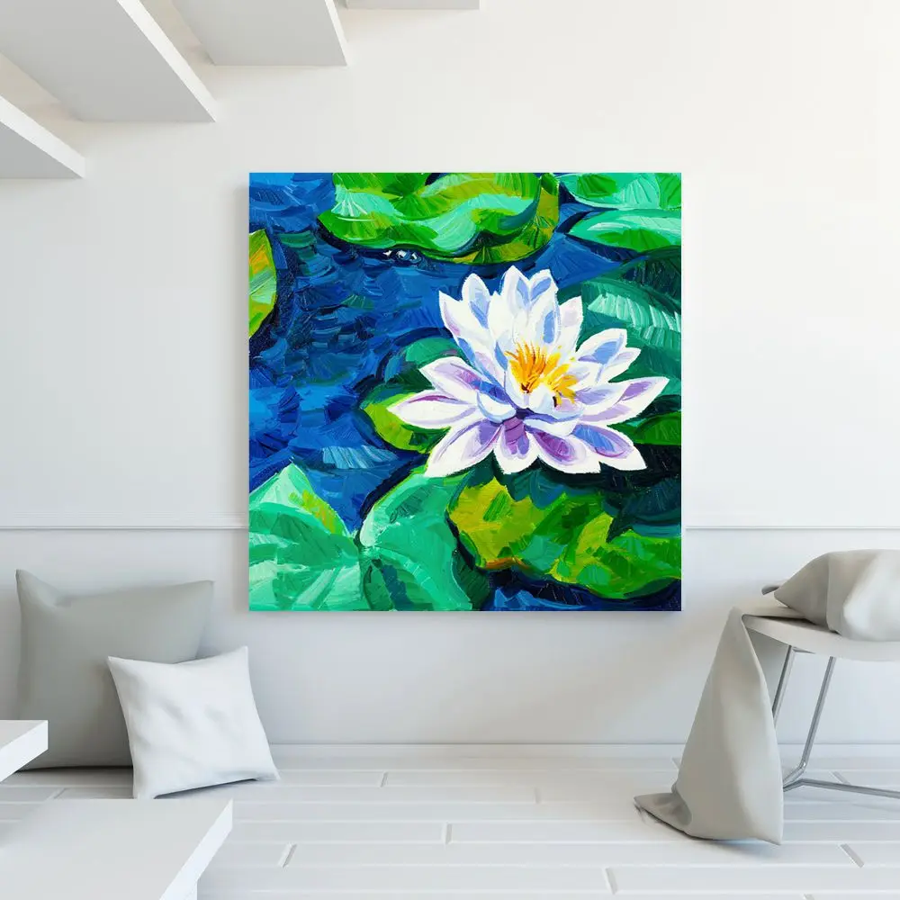 Зеленая живопись Элегантные цветы лотоса украшение для дома холст офиса