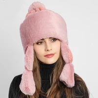 mz2730 thick warm winter hat women trapper earflap cap ladies rabbit fur mongolia bomber hat female ski russian cap russian hat