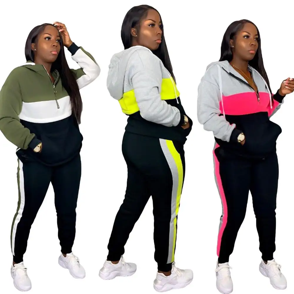 Геометрический Модный женский спортивный костюм с капюшоном и карманами пальто