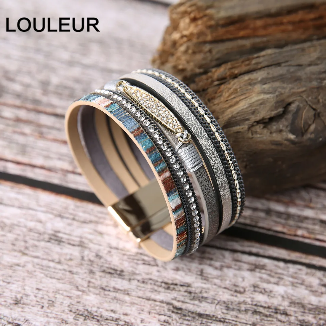 Louleur, Кристальные Многослойные браслеты для женщин, золотой тон, магнит, богемные кожаные широкие браслеты и браслеты, бохо, индийские ювелирные изделия