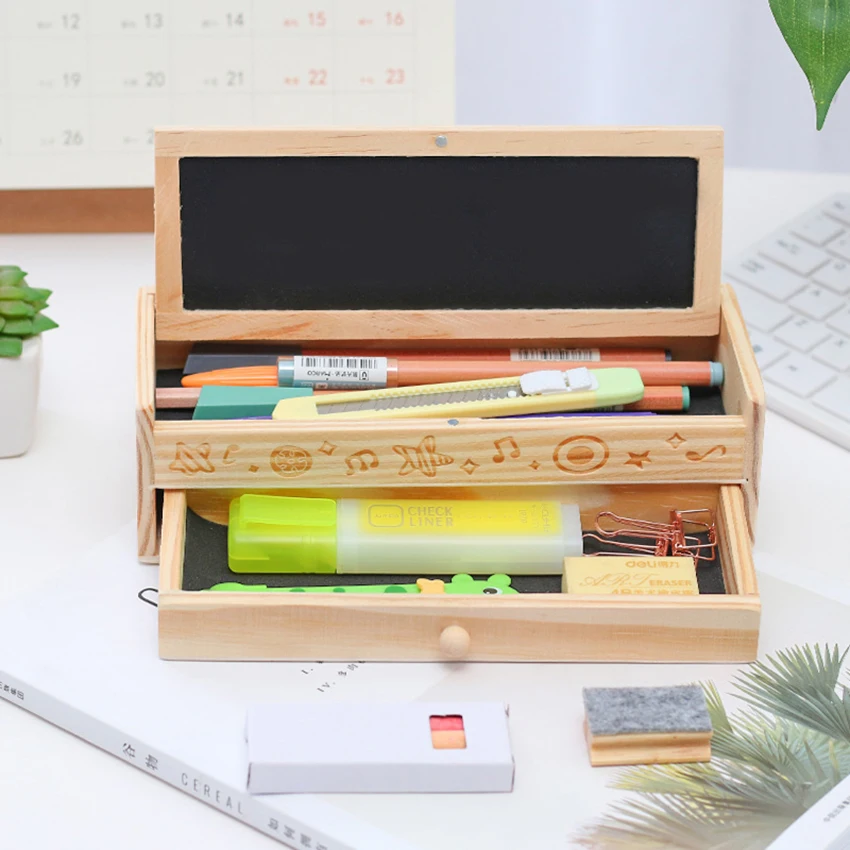 Чехол для карандашей с деревянной доской двухслойный мальчиков и девочек