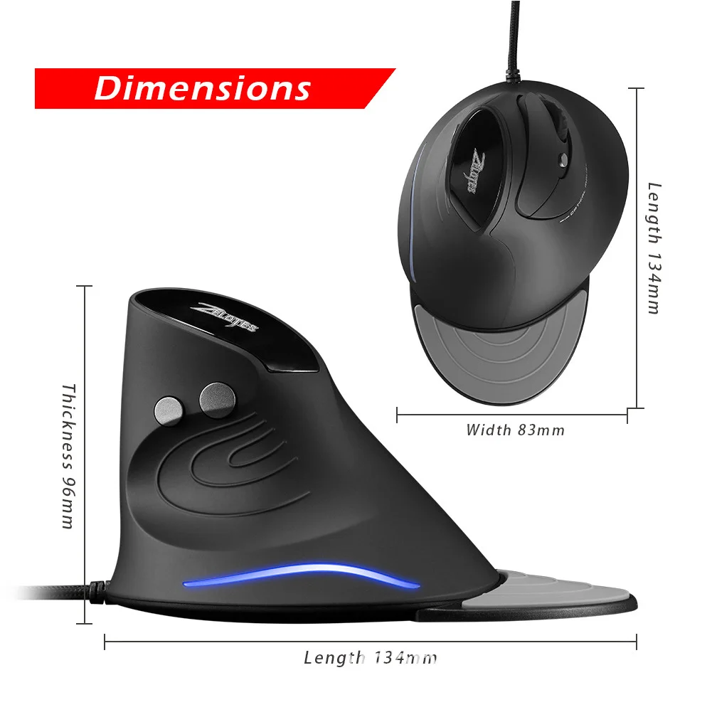 

ZELOTES 3200DPI Gaming Mouse Upright Wired 6 Button LED Desktop Game Mouse Adjustable Ergonomic Optical Gaming Computer Mouse
