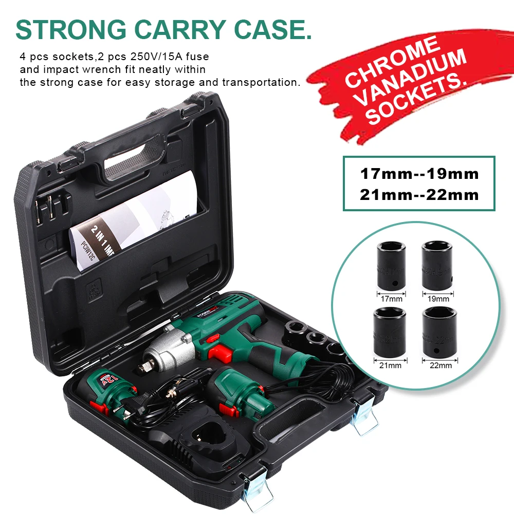 

POSENPRO Electric Wrench Cordless Impact Wrench 2 IN 1 12V 300N.m Li-ion Battery Cigarette Lighter