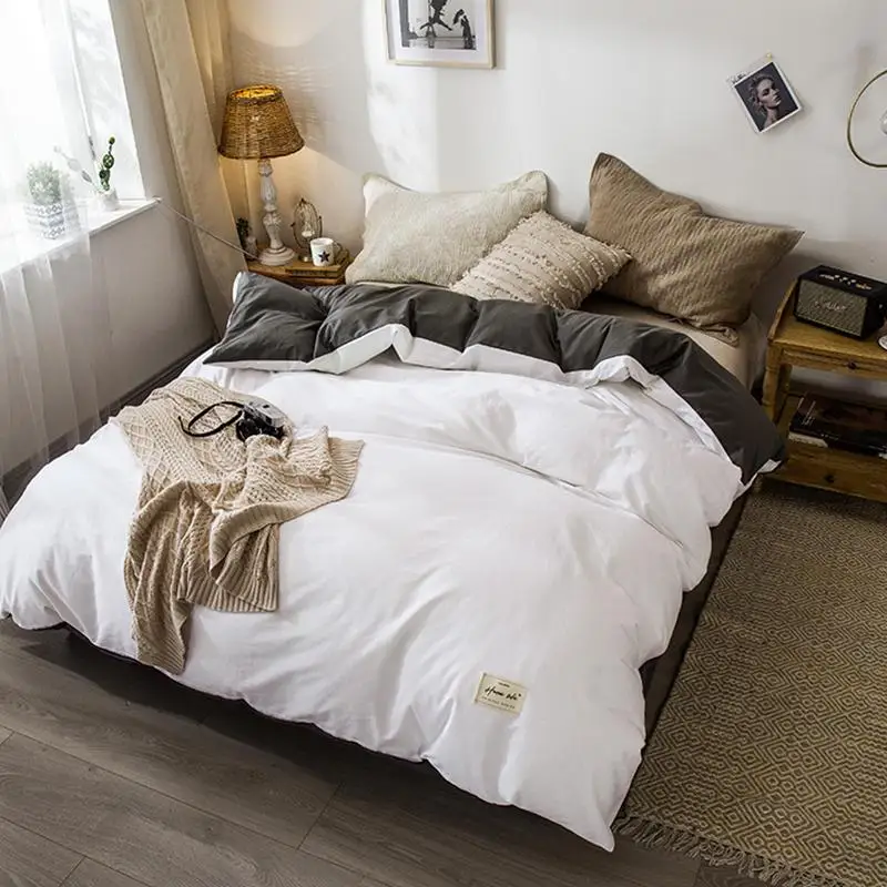 

23 1 pc White and Gray Color Duvet Cover 100%Cotton Queen Size Solid Color dekbedovertrek 240x220 Plain Bedding Quilt Covers