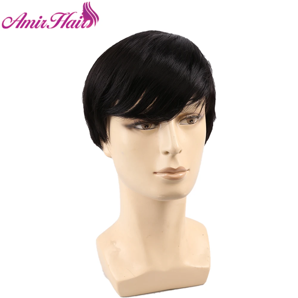 Amir короткие синтетические волосы парики Черный прямой Темно-коричневый парик
