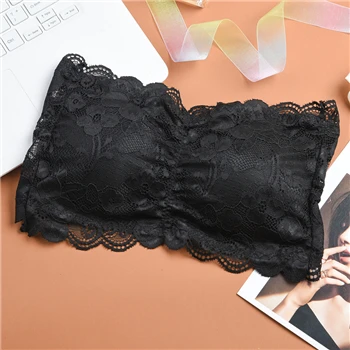 Черный Бюстгальтер Bralet, бюстье, застежка сзади, сексуальный бренд, женское кружевное цветочное укороченное нижнее белье, мягкий бюстгальтер без косточек, Топ без бретелек - Цвет: Черный