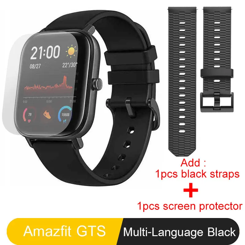 Новые Amazfit GTS глобальная версия Смарт часы Huami Открытый gps позиционирования бег сердечного ритма 5ATM водонепроницаемый смарт часы - Цвет: BlackAdd Black Strap