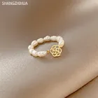 Кольцо женское из натурального жемчуга, с камелией