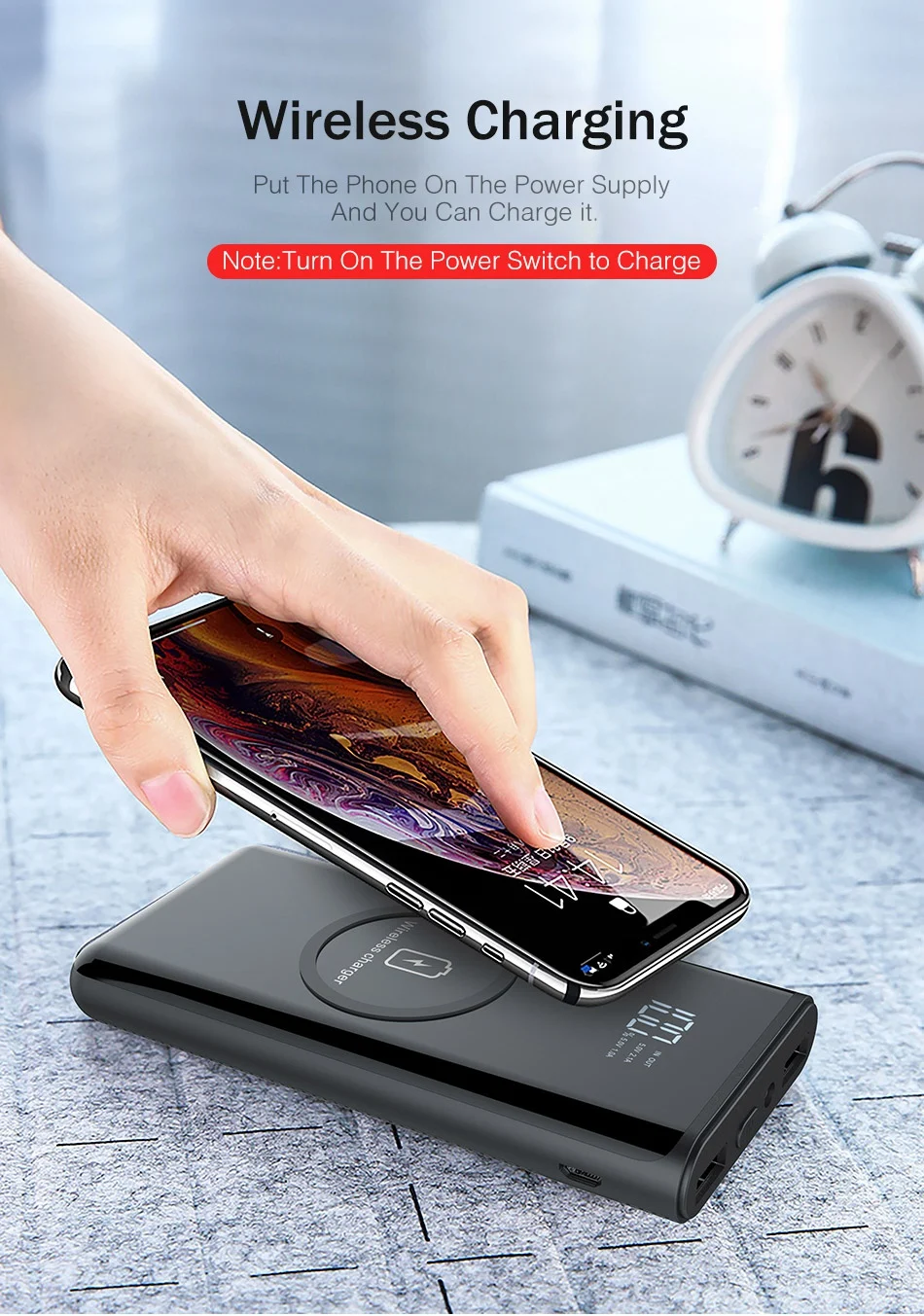Беспроводной банк питания, YKZ 10000 mAh светодиодный индикатор питания дисплея банк 5W зарядное устройство с светодиодный свет Беспроводное зарядное устройство для iPhone samsung зарядное устройство s