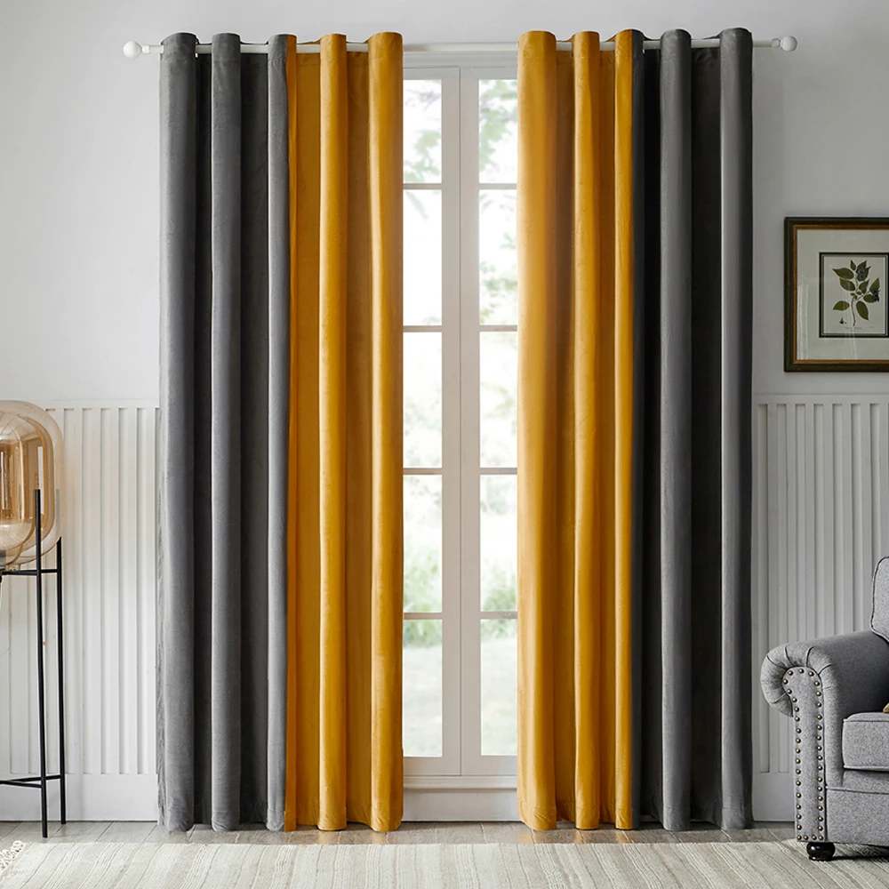 

Modern Home Decor Grey Blue Velvet Blackout Curtains for Living Room Bedroom Drapes