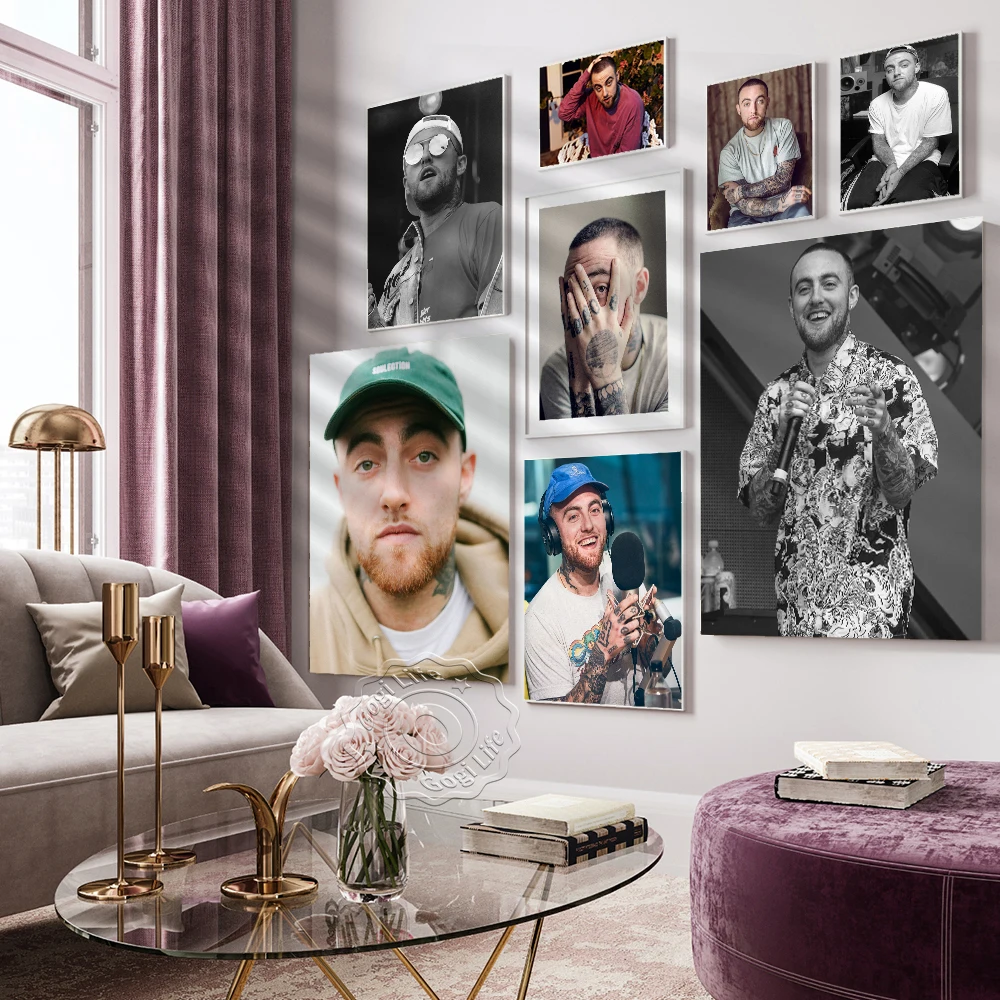

America Rop Singer Mac Millercanvas Painting Poster, Hip-Hop Music Singer Vintage Black And White Art Portrait Prints, Wall Art