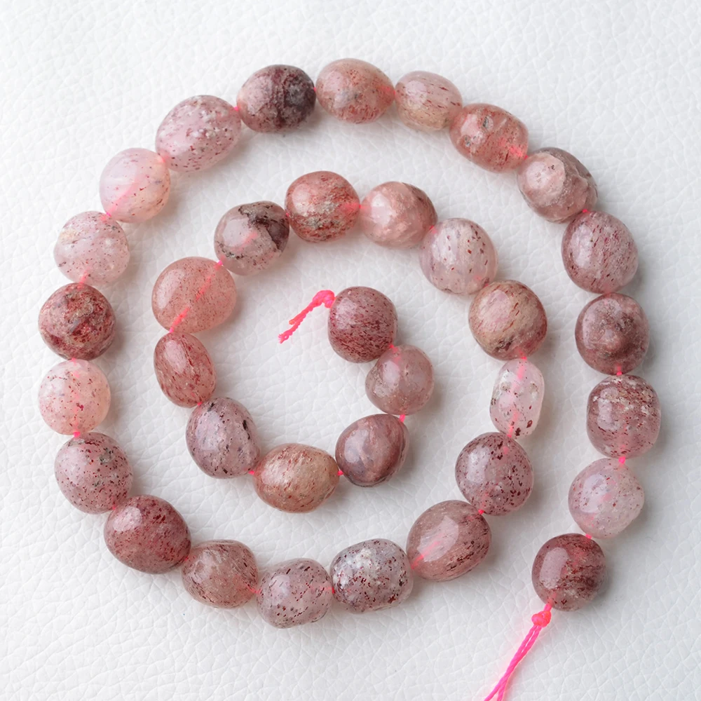 

10-11mm Natural Stone Beads Strawberry Quartz Oval Loose Beads For Jewelry Making DIY Bracelet Accessories 15 inches