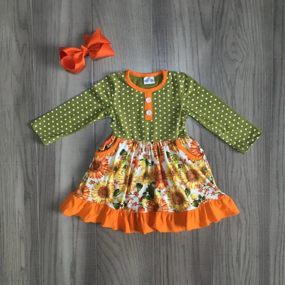baby girls clothing halloween dress girl classic garden with sunflower print matching bow | Детская одежда и обувь