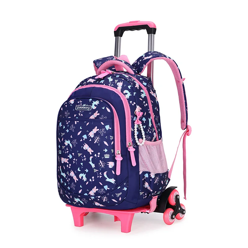 

Detachable Wheeled Bag Girls School Backpack Mochila Escolar Student Books Bag Flower Print Backpack Children Trolley School Bag