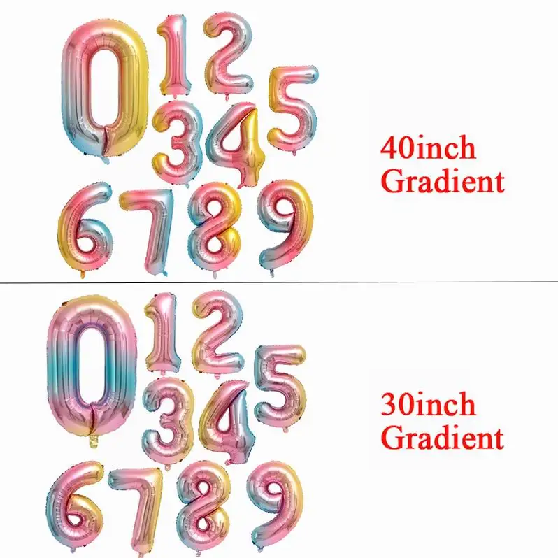 2 шт 30/40 дюймовые розовые, золотые, серебряные фольгированные шары с цифрами поздравляют 13, 18, 21, 30, 40 лет взрослого дня рождения, Декор - Цвет: gradient