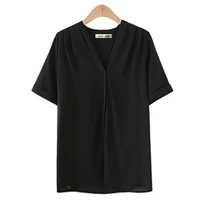 women v neck blouses short sleeves shirt summer loose and thin all match chiffon female tops pullover vintage blusa