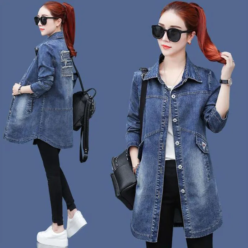 Женская джинсовая куртка повседневная однобортная ветровка с отложным