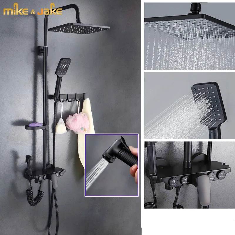 Матовый черный набор для душа смеситель настенный ванной в форме дождя