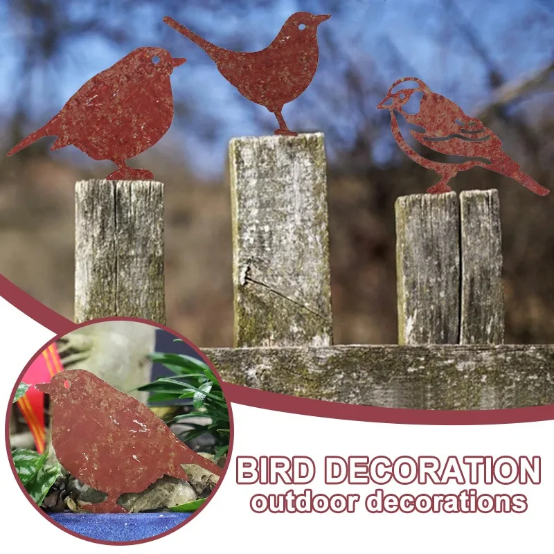 Ржавые металлические силуэты птиц декор для сада забора древесины Robin сталь