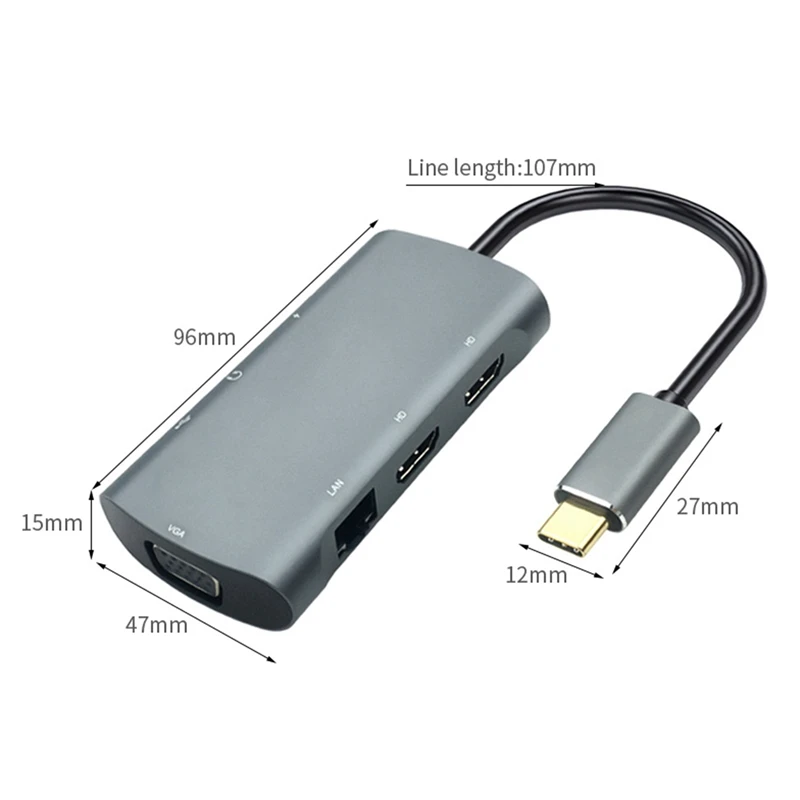 

USB Type C Hub Adapter 7 in 1 Type C ToHDMI VGA RJ4 Hub