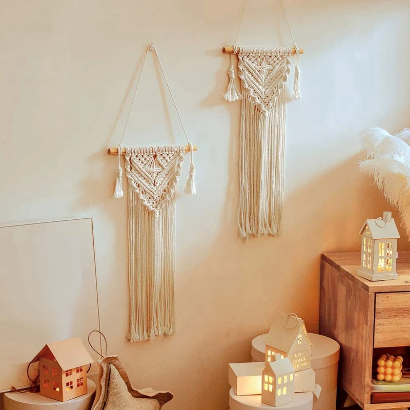 

2 Pcs Macrame Handmade Woven Bohemian Wall Hanging Tapestry with Tassel,for Bedroom Living Room Home Decoration