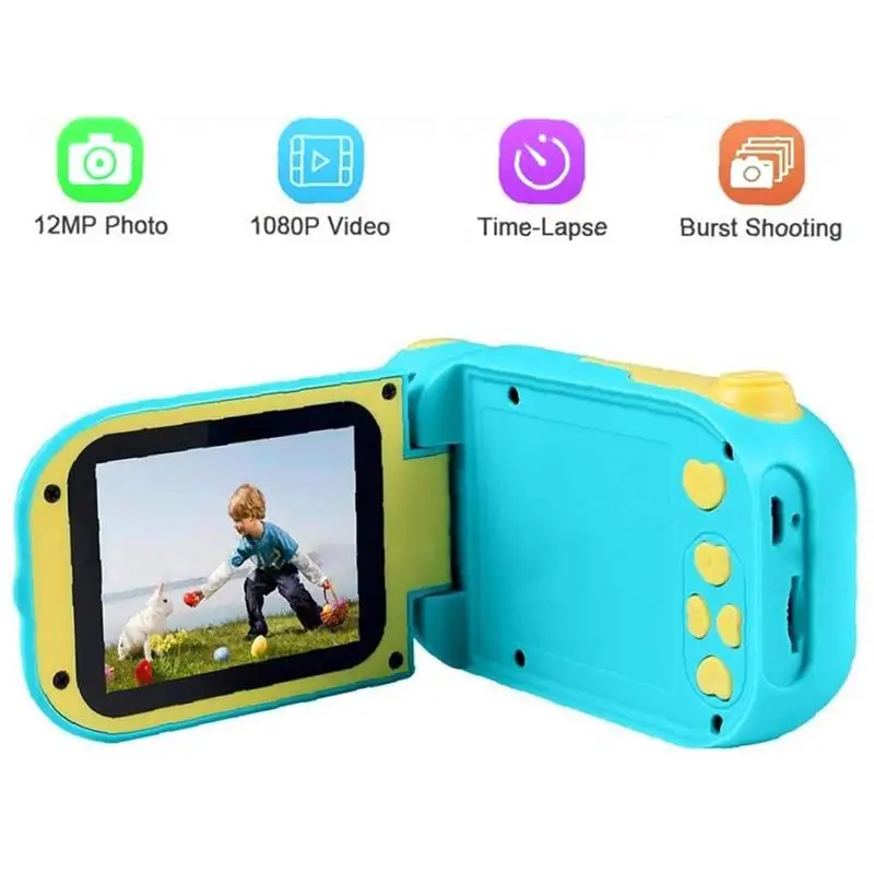 Portable Kids Camera Mini Digital 1080P HD Cameras 2 inch Rotation Screen 2000W Pixels DV Player for Boys Girls Gift Cute Toys