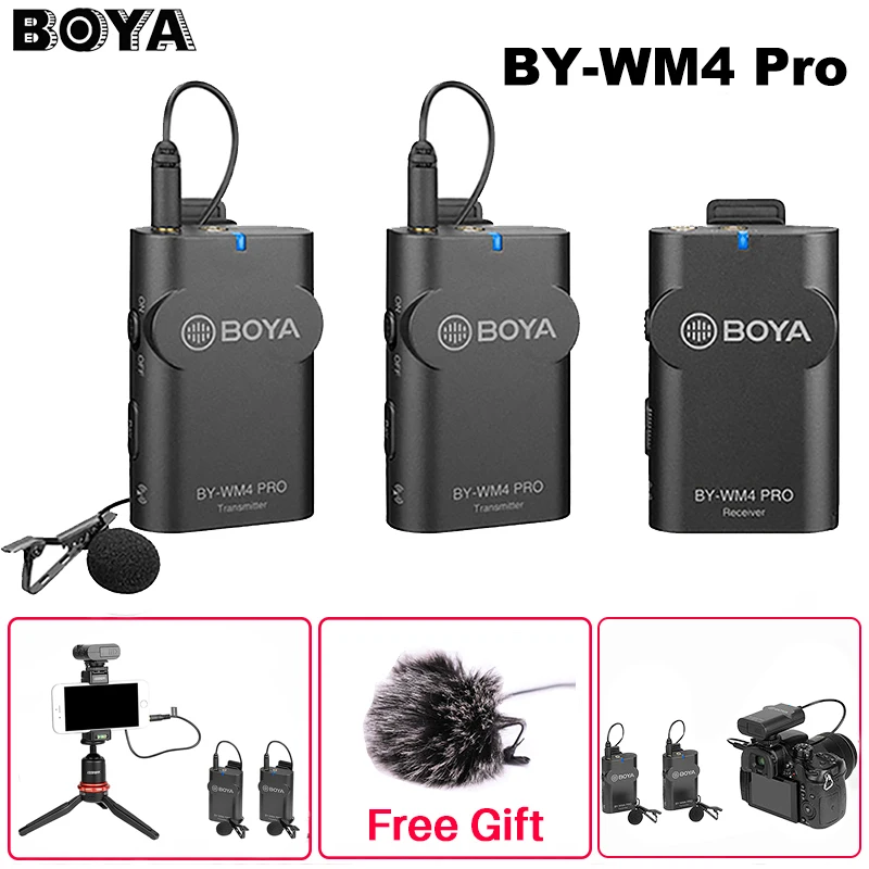 

Boya BY-WM4 Pro K1/K2 двухканальный 2,4G беспроводной Студийный конденсаторный микрофон петличный микрофон для интервью для камеры iPhone DRLR