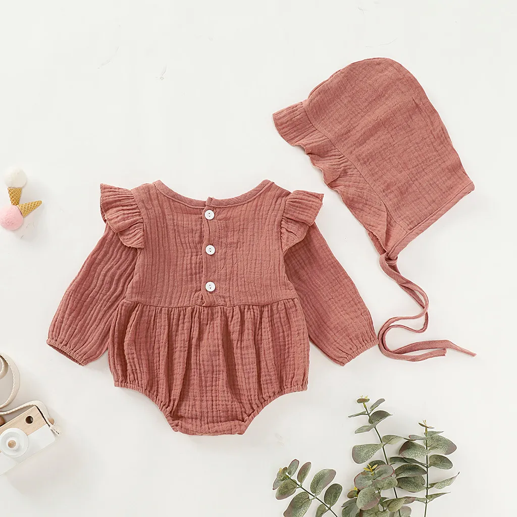 Комбинезон с оборками для маленьких девочек хлопковый льняной комбинезон