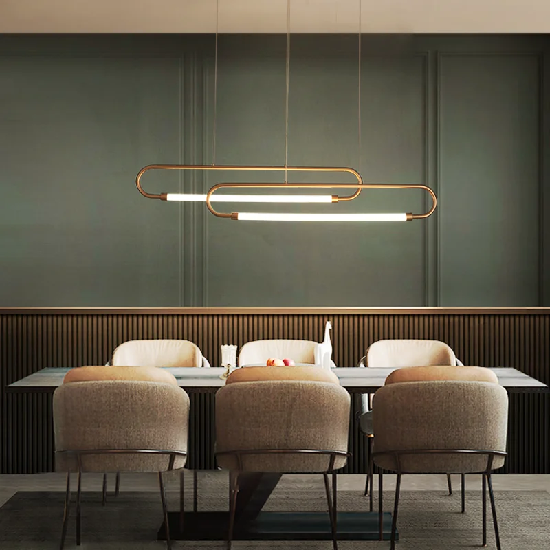 Современные светодиодные подвесные светильники золотистого цвета для столовой