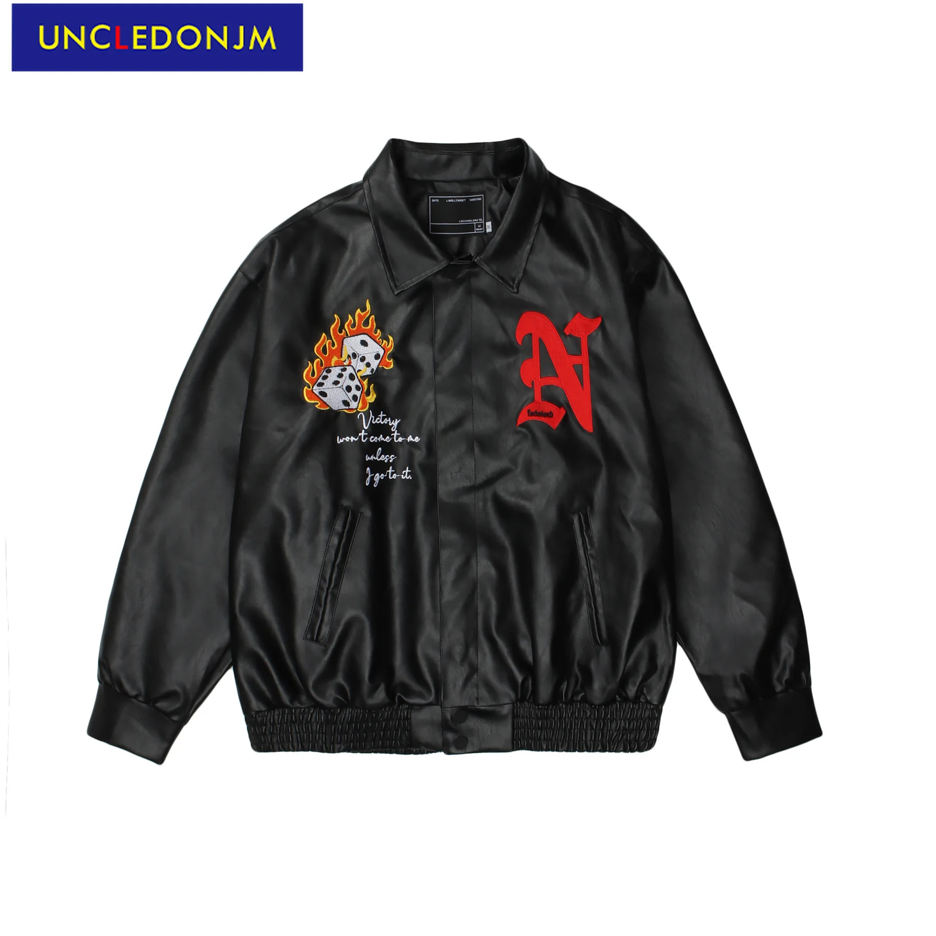 

Куртка UNCLEDONJM мужская с вышивкой, мотоциклетная уличная свободная повседневная кожаная куртка в стиле хип-хоп и панк, зимнее пальто из искус...