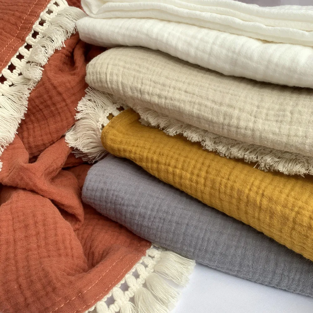 Cotton Muslin Baby Blankets Newborn Swaddle Wrap Blanket Tassel Cotton Baby Receiving Blanket Infant Sleeping Quilt Bed Cover