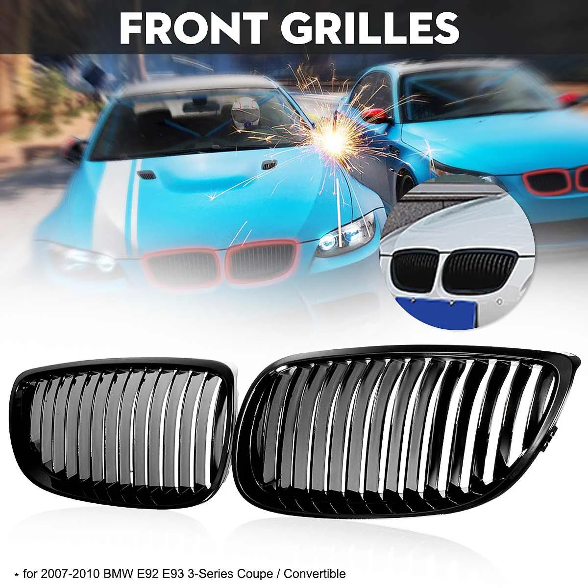 Пара передних почечных грилей глянцевый черный для BMW E92 E93 3 Series 328i 335i 335xi 2DR 2006 2007