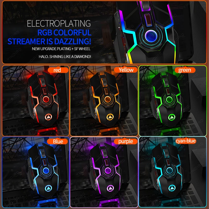 

Gaming Mouse Wireless Mute 1600DPI Mouse Rechargeable Computer RGB Adjusted LED Backlit Can Be Turned Off Noiseless Mause Gamer